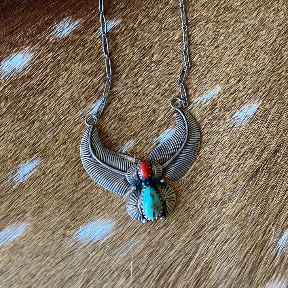 🛑SOLD🛑Vintage Sterling & Turquoise/Coral Necklace